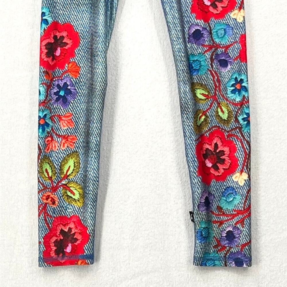 TEREZ Floral Embroidery Denim Print Leggings Womens XS Pull On Low Rise Ankle - Picture 7 of 14